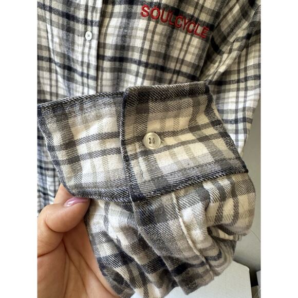 SoulCycle Cotton Yoga Wheel & Patches Flannel Button Up Shirt Top - Picture 4 of 9